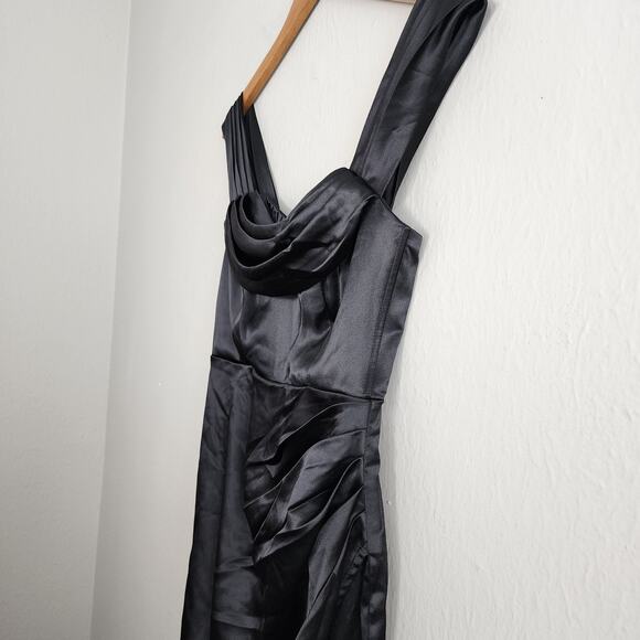 Lulus Stunning Arrival Black Satin Off The Shoulder Maxi Dress - Picture 8 of 12